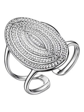 Stainless Steel Adjustable Oval Statement Ring Silver